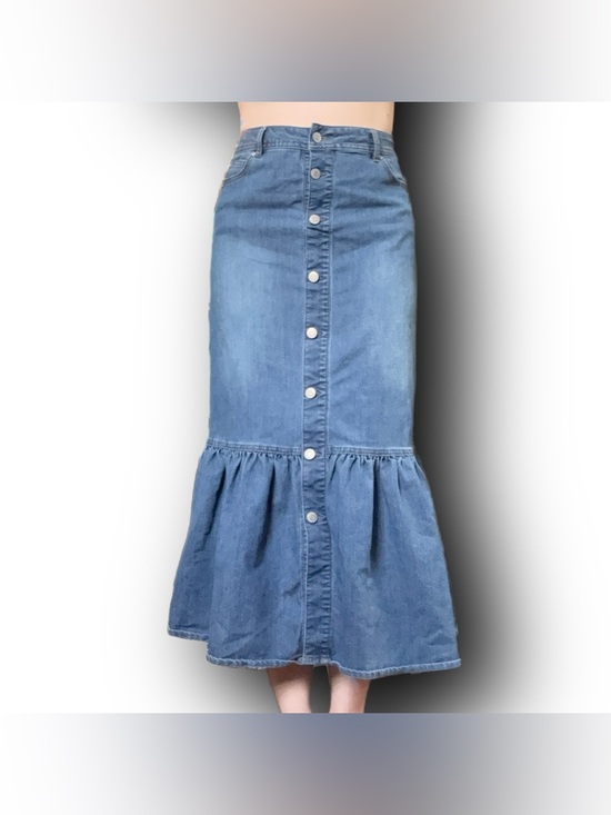 Cato Dresses & Skirts - High-Waist Button-Front Denim Flounce Mermaid Midi Skirt